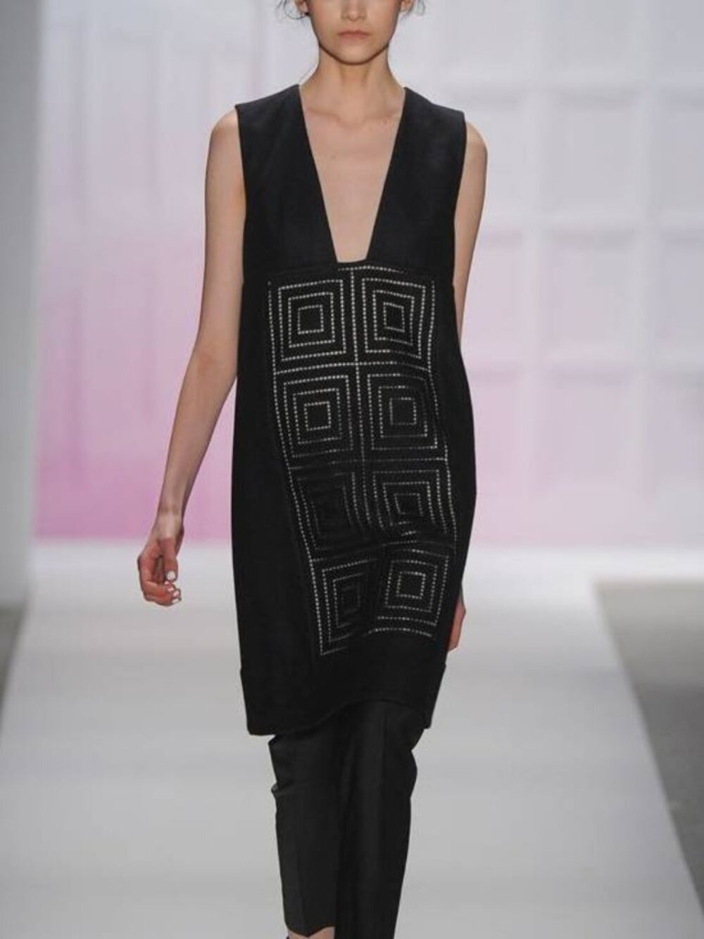 Tibi AW12 Runway Navy Wool-Blend Crochet Sleeveless Dress